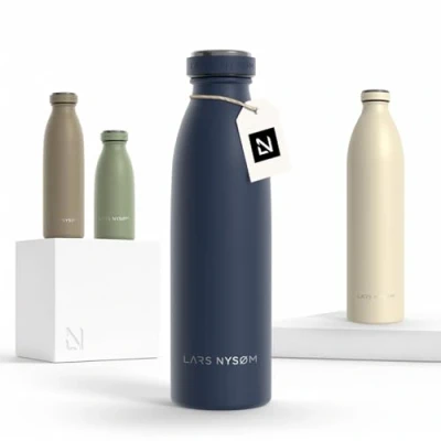 Image of LARS NYSØM Stainless Steel Insulated Water Bottle 12oz 17oz 25oz 34oz 51oz Thermo Flask for Hot and Cold Beverages Leakproof Drinking (Midnight Blue, 500ml)