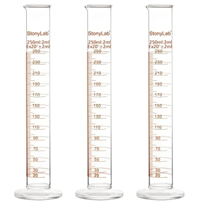 Image of StonyLab 3 Pack Borosilicate Glass 250ml Heavy Wall Graduated Cylinder Measuring Cylinder,