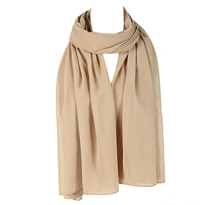 Image of Ladies&quot;Chiffon&quot; Oversized Plain Scarf Women Quality Large Maxi Hijab Shawl (Beige)