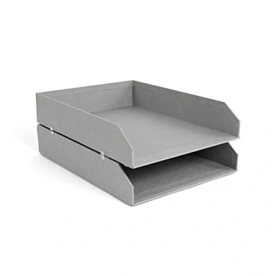 Image of Bigso Box of Sweden Set 2 Letter Tray for the Office Stackable Desk Storage Box, Papers, Documents etc Two Tier Fibreboard Filing and System Grey