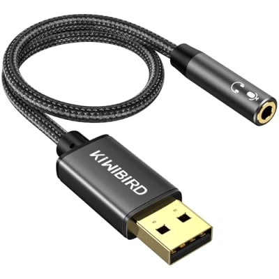 Image of KiwiBird USB to 3.5mm Jack Audio Adapter, Headphone and Microphone Jack, Gaming Headset Aux TRRS 4 pole, External Sound Card Compatible with MacBook, Surface, PS4, Laptop