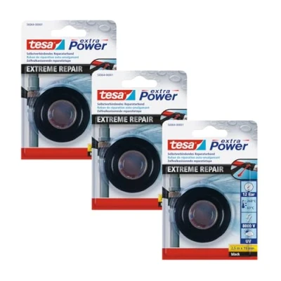 Image of tesa Extra Power Extreme Repair Tape Pack of 3 Self Welding Silicone for Insulation and Sealing x 2.5 m 19 mm Black