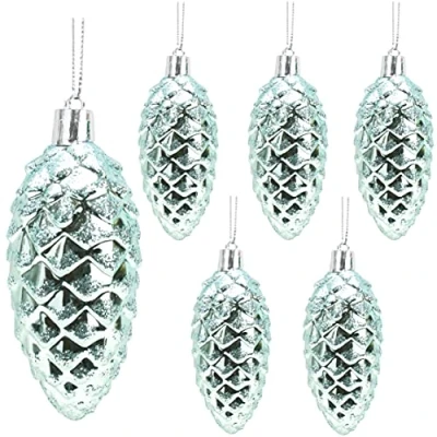 Image of Christmas Concepts® Pack of 6 90mm Pine Cone Baubles Shiny and Glitter Decorated Luxury Decorations (Mint Green)