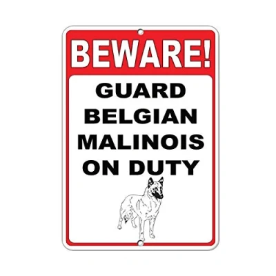 Image of Metal Tin Retro Sign Vintage Beware! Guard Belgian Malinois On Duty Funny Decorations For Home Bar Pub Cafe Farm Room Poster 14x20cm