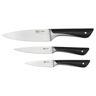 Image of Tefal Jamie Oliver Kitchen Knives Set, 3 Pieces, The Starter German Stainless Steel, K267S355, Black