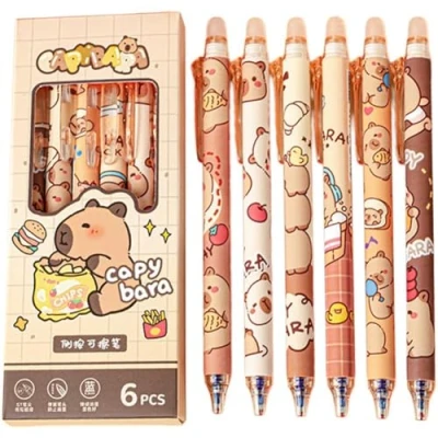 Image of Baokuan 12pcs Cute Erasable Retractable Pens Gel Ink Cartoon Capybara Fine Point Blue Pen Writing Office School Women Girls Boys
