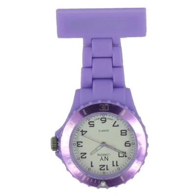 Image of Prince London NY New York Rubberised Plastic Nurses fob Watch with pin Light Purple White face
