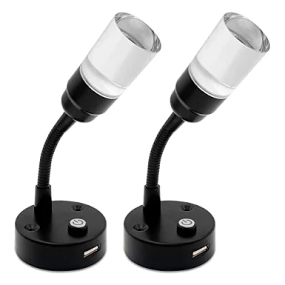 Image of Dream Lighting 12v LED Spot Lights Black for Bed Area Reading Light with USB Port Campervan Caravan Motorhome Boat Interior Wall 2W Warm White 3000K Set of 2