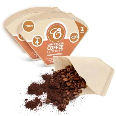 Image of 200 Size 4 Coffee Filter Paper Cones, Unbleached by EDESIA ESPRESS