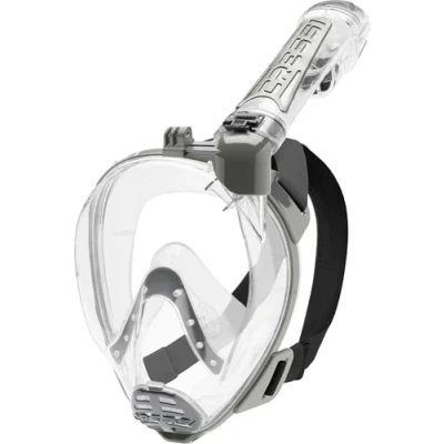 Image of Cressi Duke Full Face Snorkel Dry Mask Available in Standard Version or with Action Cam Holder, Adult Unisex, Clear/Silver, M/L