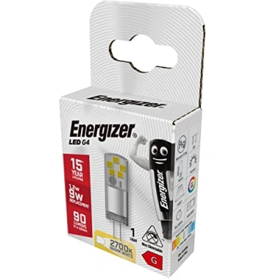 Image of Energizer G4 LED Light Bulb. 1.2W (9W Halogen Equivalent) 12V. 90 Lumens. Bi Pin Base Energy Saving. Warm White 2700K or Daylight 6500K