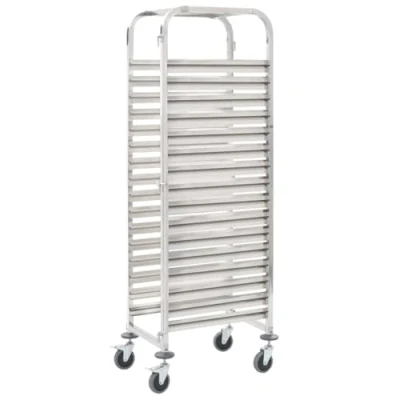 Image of vidaXL Professional Catering Stainless Steel Kitchen Trolley Mobile Storage &amp; Presentation Cart with 16 Trays, 38x55x163cm, Silver