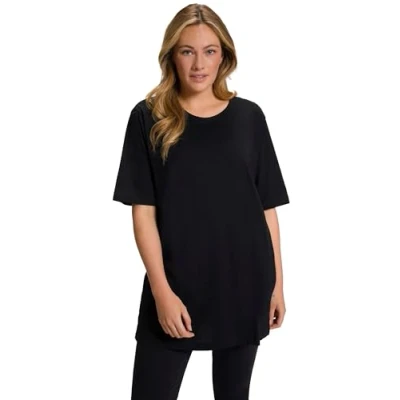 Image of Ulla Popken Women&#039;s Basic T Shirt, Round Neck Shirt Black 40/42
