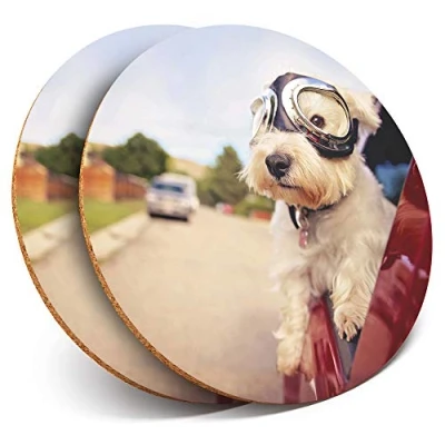 Image of 2 x Round Coasters Cute West Highland Terrier Dog Westie Puppy Cork Backed Home Kitchen Accessory Tea Coffee Mug Mat #24423