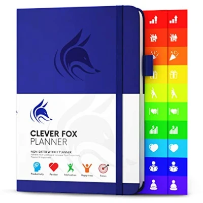 Image of Clever Fox Planner Undated Weekly &amp; Monthly for Productivity, Time Management Goals Organizer Journal A5 (Royal Blue)