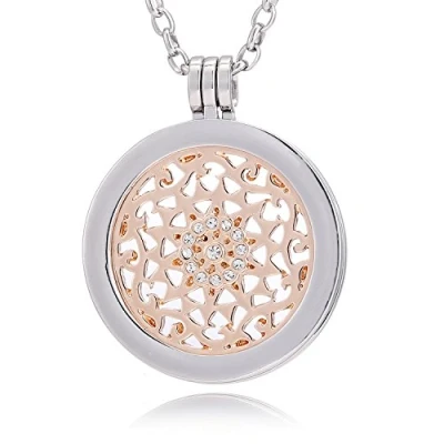 Image of Morella Women Necklace 70 cm 27.5&quot; Stainless Steel with Sun Ornament Coin 33 mm 1,3&quot; Pink Gold in a Velvet Jewelry Bag