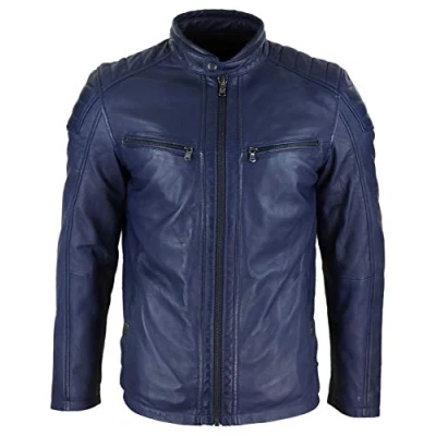 Image of Mens Real Leather Jacket Tailored Fit Biker Zipped Smart Casual Retro Vintage Tan Brown l