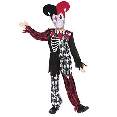 Image of amscan 9916647 Red Jester Boy Kids Halloween Fancy Dress Costume Age: 8 10 Years