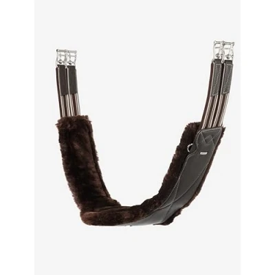 Image of LeMieux Arika Simuwool Contoured Long Girth Soft Supple Leather Elasticated Ends Washable Detachable Brown 130cm