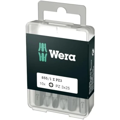 Image of Wera 05072405001 Pozidriv Extra Tough Bits 855/1 Z PZ3 x 25 mm, Pack of 10, Silver