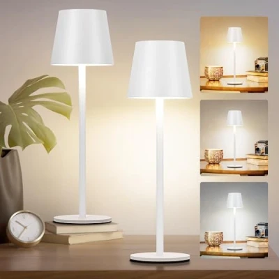 Image of Faithorse Cordless Table Lamp 2 Pack, 5200mAh Battery Operated Lamps IP54 Waterproof Desk with 3 Color Modes Rechargeable Night Light Touch Control Bedside for Bedroom(White)