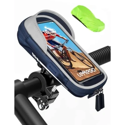 Image of LEMEGO Phone Holder for Bike Waterproof 360 Degree Rotatable, Bicycle Mount with Touchscreen, Motorbike iPhone 15/14Pro Max/13/11/8 Samsung up to 7&#039;&#039;（Blue）