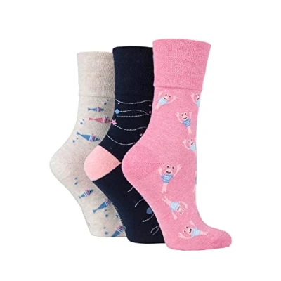 Image of SockShop Gentle Grip Ladies Fun Feet Non Binding Honeycomb Top Novelty Patterned Socks in a Multipack of 3 Assorted Colours Size 4 8 Seabed