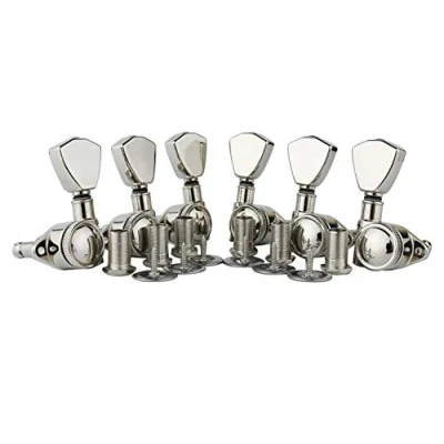 Image of Guyker Guitar Locking Tuners (3L + 3R Handed) 1:21 Models Rear Lock String Tuning Key Pegs Machine Head with Trapezium Handle Replacement for Electric, Folk or Acoustic Guitars Nickel