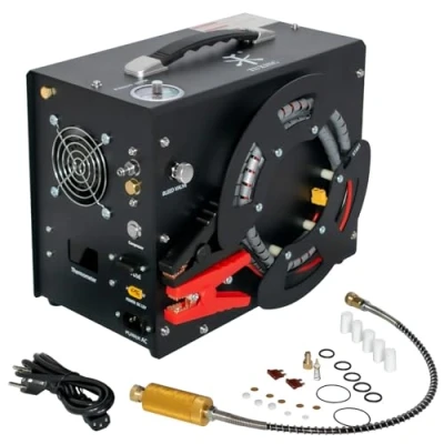 Image of TUXING PCP Air Compressor,4500Psi 30Mpa High Pressure Pump, Built in DC12V/AC120V Power Converter,Auto Stop,Oil&amp;Water Free,Paintball and Scuba Tank Compressor Pump