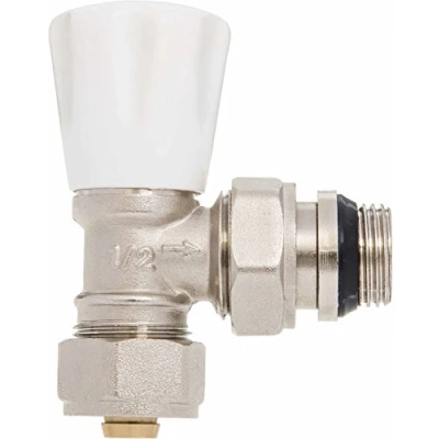 Image of Angled Manual Inlet Radiator Valve 16mm PEX Compression Fittings x 1/2&quot; BSP
