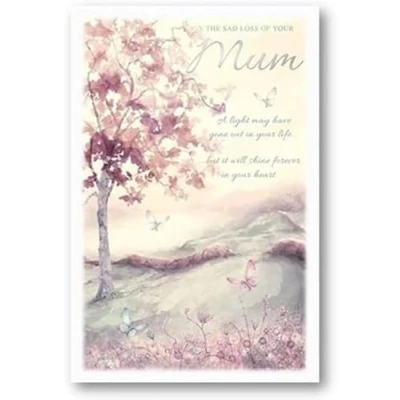 Image of Carte Blanche &#039;Loss of your Mum&#039; Sympathy Card Countryside &amp; Butterflies with Sentiment Verse Embossed Foil Details Eco Friendly