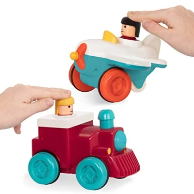 Image of Battat Pump and Go Plane + Train Combo 2 Push Vehicles with Pull Back Action for Kids 18 months+