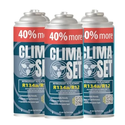 Image of ClimaSet Replacement for R134a gas car air conditioning climate recharge kit refrigerant 3 x 235 g. cans refill ECO