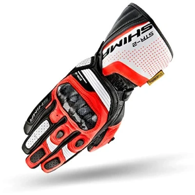 Image of SHIMA STR 2 Motorbike Gloves Mens Leather Long Biker Armoured Protectors Motorcycle Perforated Ventilated Cool Reinforced Touchscreen Motorsport Glove Motorbikes Summer Autumn (Mens, Red Fluo, 3XL)