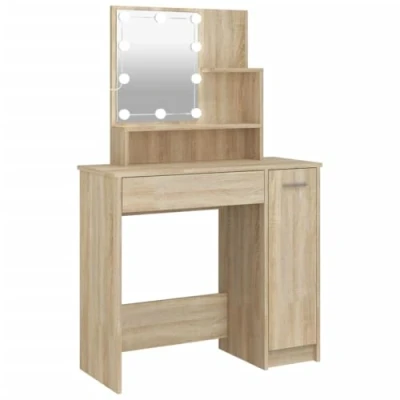 Image of vidaXL Dressing Table with LED Sonoma Oak 86.5x35x136 cm