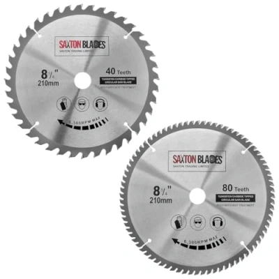 Image of Saxton TCT Circular Wood Mitre Saw Blades 210mm x 40 &amp; 80T 25.4mm Bore fits Evolution Rage Saws (Pack of 2)
