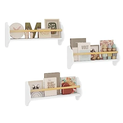 Image of WOLTU Kids Wall Shelves Pack of 3 Floating Bookshelf, Children’s Bookcase Mounted Book Storage Unit, Toy Organiser Cloud Shape Nursery Shelves, White, 60x12.5x23