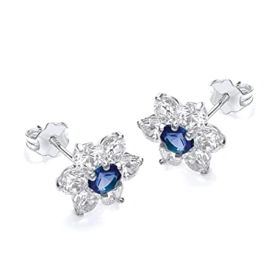 Image of Carissima Gold Women&#039;s 9 ct White Blue and Cubic Zirconia 10 mm Flower Cluster Stud Earrings