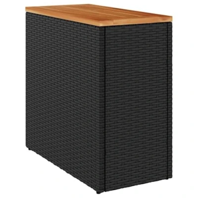 Image of vidaXL Garden Side Table Black Poly Rattan &amp; Acacia Wood Top 58x27.5x55cm Outdoor Patio Furniture Coffee/Dining