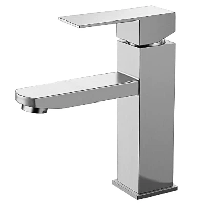 Image of Stainless Steel Bathroom Tap Single Lever Hot &amp; Cold Water with 2 Pipes Included Mixer Basin Faucet Taps