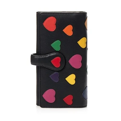 Image of Visconti ® Women&#039;s Leather Purse RFID Protection Wallet Bifold Multicoloured in Gift Box Polka, hearts, Modern