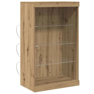 Image of vidaXL Sideboard Artisan Oak Storage Cabinet with Glass Shelves Medium Unit for Dining &amp; Living Room Engineered Wood, Finish