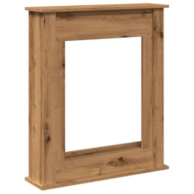 Image of vidaXL Fireplace Surround Artisan Oak Engineered Wood Mantel, Compatible with LED Flame, Top Shelf, Easy Maintenance, 75 x 20 87.5 cm