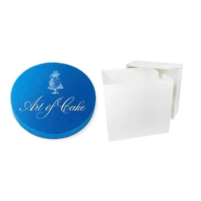 Image of Art of cake® 12 inch Blue Glossy Masonite Cake Board (5mm) and White Tall Box (12x12x12)