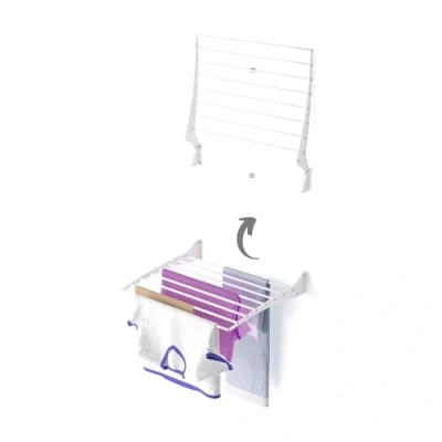 Image of Foxydry Fold Wall Mounted Clothes Drying Rack, Black Folding and Rebaltable for Indoor or Outdoor Aluminium Steel 60x50x57 cm / 23.6x19.7x22.4 in (60 cm, White)