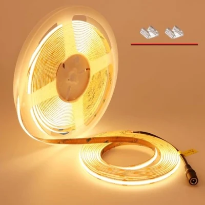 Image of TOPAI 24V COB LED Strip 10M Warm White 2700K Dotless Super Bright 7000Lm, CRI&gt;93, Self Adhesive, 384LED/M, 8mm Width, Flexible Cuttable IP20 for Cabinet Home DIY Lighting Projects