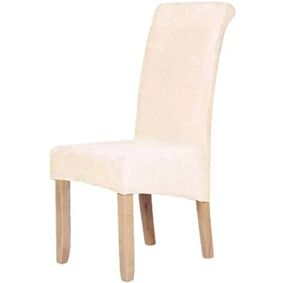 Image of Homaxy Velvet Chair Covers Set of 4, Stretch Dining Covers, Spandex Plush Cover Large Room Protector (Beige)