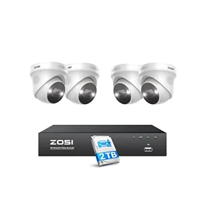 Image of ZOSI 4K NVR 5MP PoE CCTV Security Camera System, 8 Port 16CH with 2TB HDD, 4x5MP Outdoor IP Cameras Person Vehicle Detection, Color Night Vision, Smart Light Siren,30fps