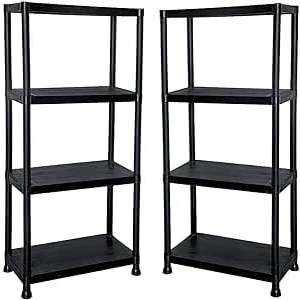 Image of Zanbeel 2 x 4 Tier Heavy Duty Black Plastic Garage Storage Shelving 60cm Wide Shelves Shed Shelf Unit Home Office Pantry Workshop Racking(60 30 130cm)