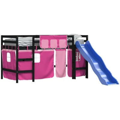 Image of vidaXL Kids&#039; Loft Bed with Curtains without Mattress Pink 80x200cm